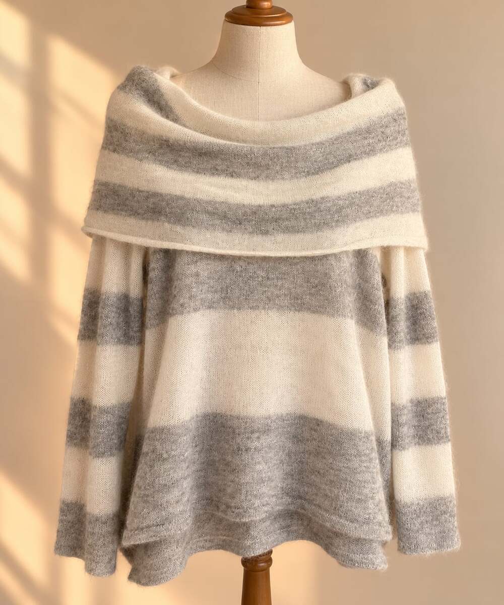 Free People Lulu Rugby Alpaca Sweater L Cowl Neck Striped Oversized Boho
